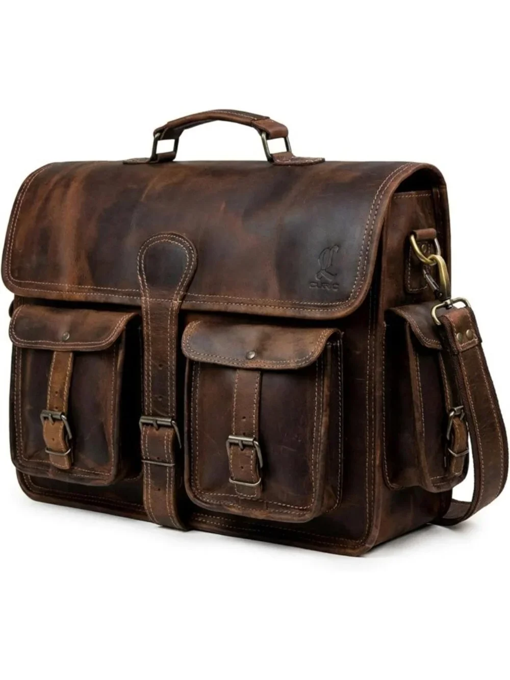 Genuine Leather Briefcase Work Bag - Dark Brown Crossbody Satchel for Laptop